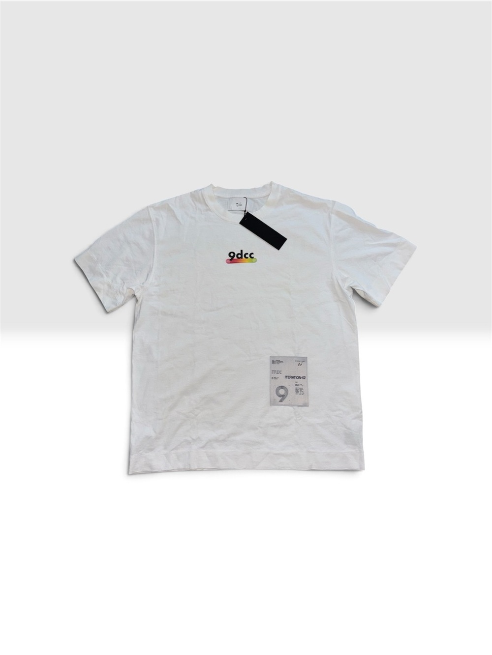 White Short-Sleeve Crewneck Tee with Subtle Rainbow Logo